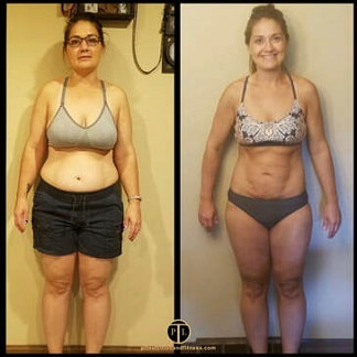 before and after of woman on beach, lost 35 pounds